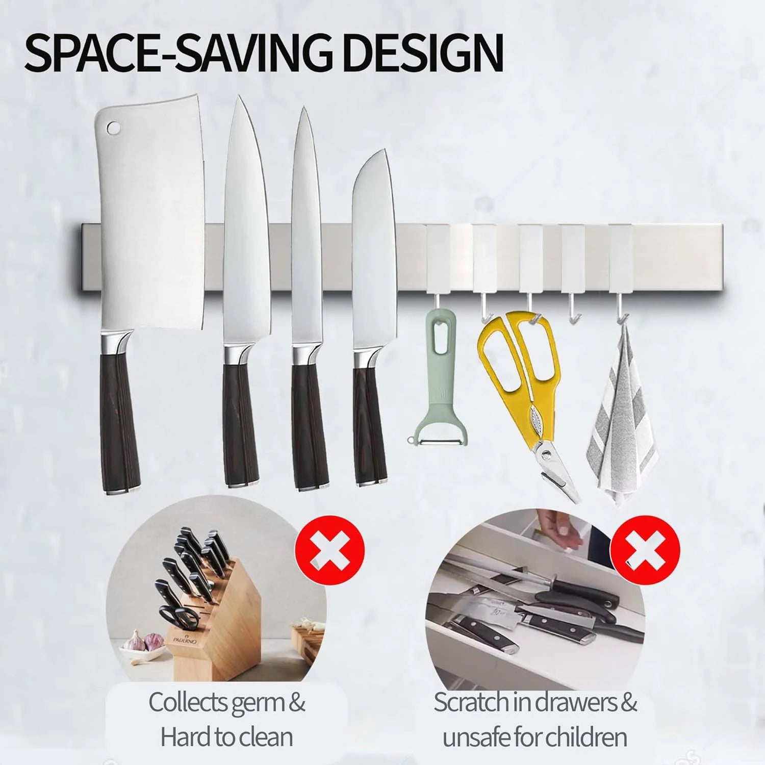 40CM 50CM Stainless Steel Knife Stand Magnetic Knife Holder Wall Block Storage Rack for Knives Kitchen Accessories Organizer