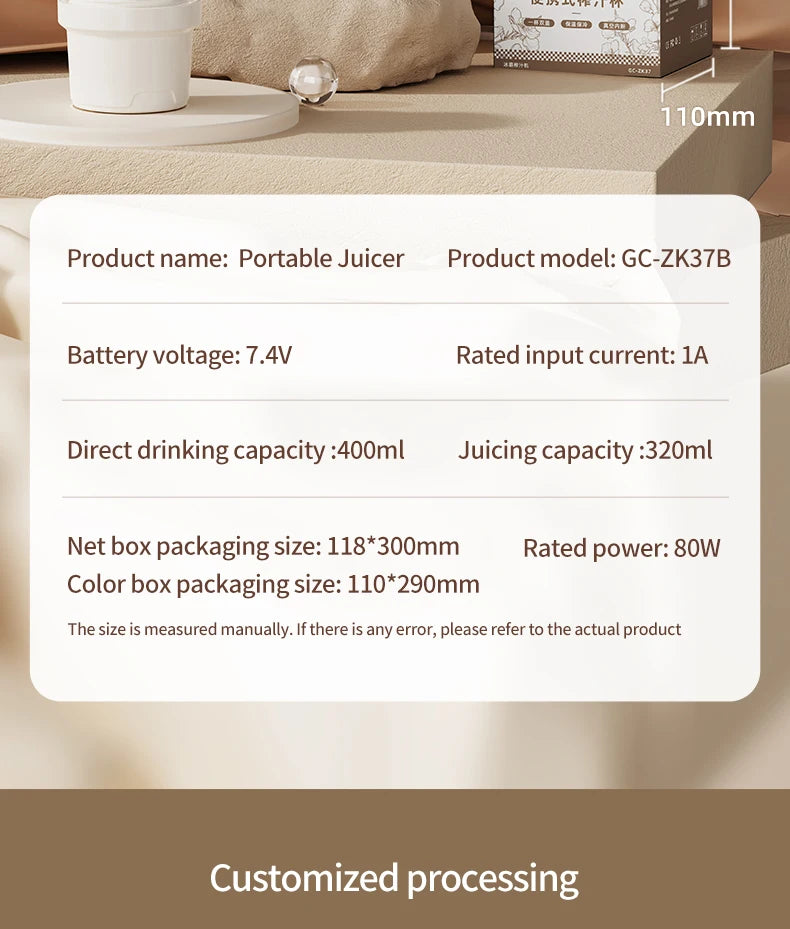 Insulated Juicer Double Layer Vacuum 304 Stainless Steel Juicers 350ml USB Charge Portable 26 Blades Strong Power Freesh Juicer