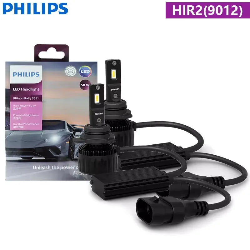 Philips Ultinon Rally 3551 LED H4 H7 H11 HB3/4 H18 H19 HIR2 Car Headlight 6500K White Max Power 100W Max Lumen 9000lm LED Bulb