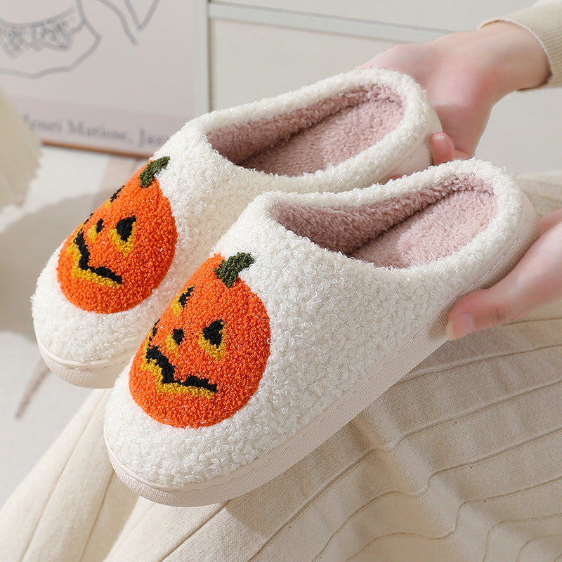 Halloween Pumpkin Cartoon Slippers – Warm Winter Indoor House Shoes for Men & Women
