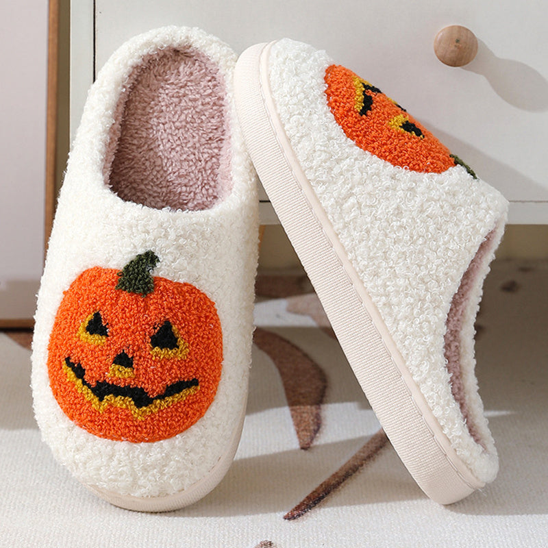 Halloween Pumpkin Cartoon Slippers – Warm Winter Indoor House Shoes for Men & Women