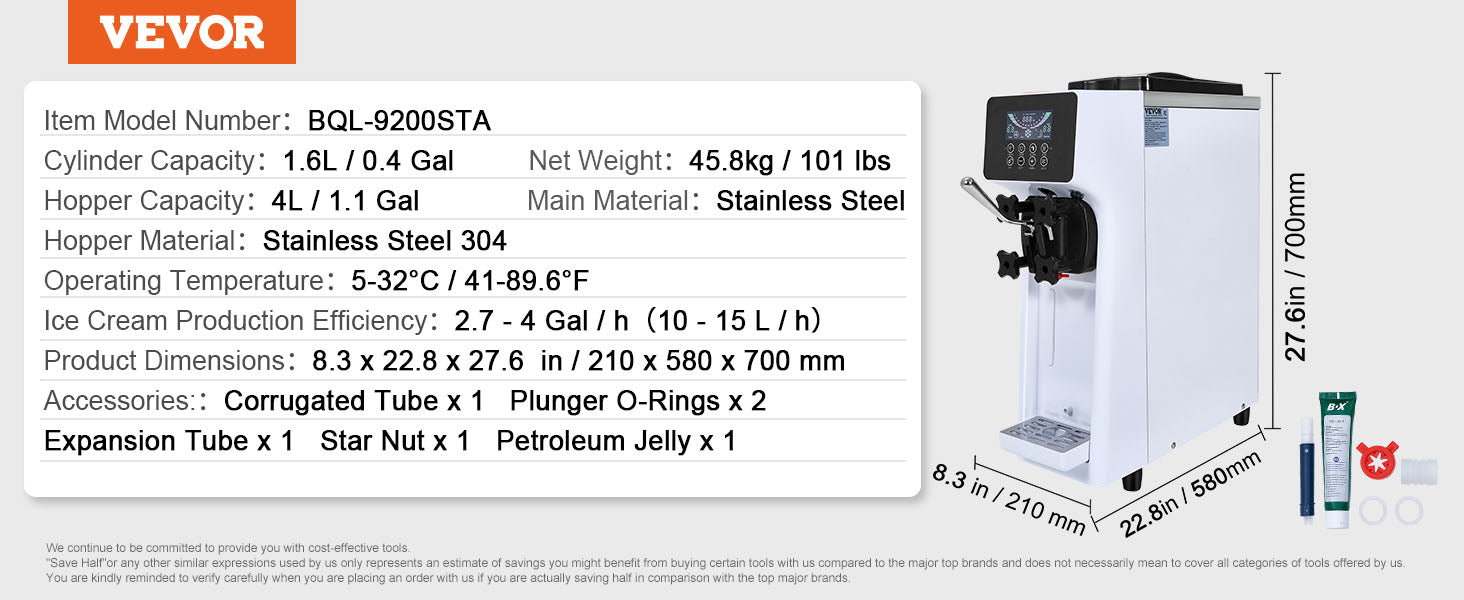 SucceBuy Commercial Ice Cream MachineSingle Flavor Countertop Soft Serve Ice Cream Maker Touch Screen Auto Clean Pre-cooling