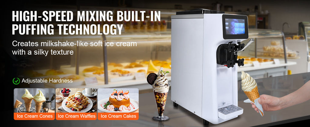 SucceBuy Commercial Ice Cream MachineSingle Flavor Countertop Soft Serve Ice Cream Maker Touch Screen Auto Clean Pre-cooling