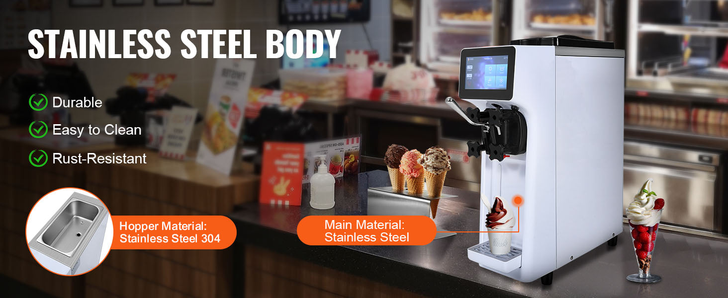 SucceBuy Commercial Ice Cream MachineSingle Flavor Countertop Soft Serve Ice Cream Maker Touch Screen Auto Clean Pre-cooling